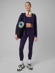 Legginsy fitness szybkoschnące damskie z wysokim stanem. Zielone legginsy 4f, bez wzorów, z dzianiny, długie. Za 129.99 zł.