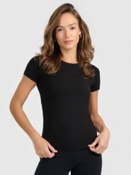 4F T-shirt slim gładki damski - czarny XL. Czarne t-shirty 4f, l, bez wzorów, biznesowe, bez kołnierzyka, bez ramiączek. Za 49.99 zł.