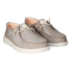 HeyDude Damskie Mokasyny Wendy Metallic Sparkle. Brązowe mokasyny Hey dude, bez wzorów, z materiału. Za 359.00 zł.