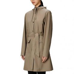 Kurtka RAINS CURVE LONG JACKET W3 Beżowy. Brązowe kurtki Rains, bez wzorów, z syntetyku, bez kaptura. Za 527.91 zł.