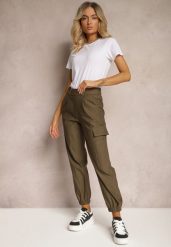 Ciemnozielone Zwężane Spodnie z Gumką w Pasie i Wsuwanymi Kieszeniami Lerana. Zielone jeansy Renee, m, bez wzorów, z jeansu, biznesowe. Za 69.99 zł.