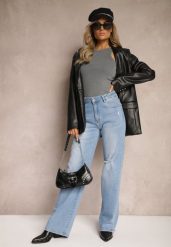 Niebieskie Jeansy o Szerokim Kroju High Waist z Bawełny Eviraena. Niebieskie jeansy Renee, z aplikacjami, z bawełny, eleganckie, z podwyższonym stanem, długie. W wyprzedaży za 111.99 zł.