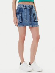 Guess Spódnica jeansowa W5YD0L D5R01 Niebieski Regular Fit. Niebieskie spódnice Guess, l, z aplikacjami, z bawełny, mini. Za 439.99 zł.