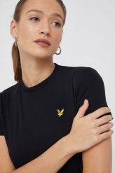 Lyle & Scott t-shirt damski kolor czarny. Czarne t-shirty Lyle & Scott, z aplikacjami, bez kołnierzyka, bez ramiączek. W wyprzedaży za 114.99 zł.