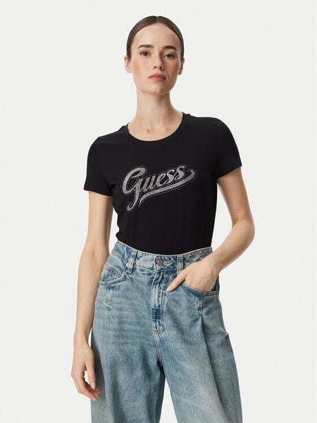 Guess T-Shirt W6YI21 K4337 Czarny Regular Fit. Czarne t-shirty Guess, m, z aplikacjami, z bawełny, bez kołnierzyka, bez ramiączek. Za 108.99 zł.