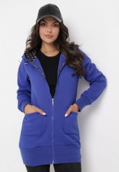 Granatowa Bluza z Kapturem Mamani. Niebieskie bluzy Born2be, s, bez wzorów, bez ramiączek, z kapturem. W wyprzedaży za 63.74 zł.