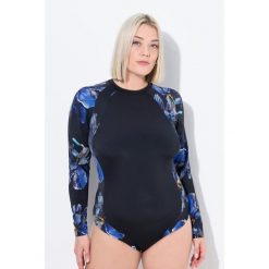 Damski Kostium kąpielowy UPF 50+ bez miękkich miseczek stójka. Czarne stroje jednoczęściowe Ulla Popken, bez wzorów, z elastanu, sportowe. Za 294.99 zł.