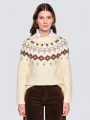 Sweter damski z skandynawskim wzorem kremowy Skandia 102. Białe swetry BIG STAR, l, bez wzorów, z dzianiny, eleganckie, bez ramiączek. Za 229.99 zł.