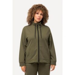 Damskie Bluza rozpinana stójka kieszeń kangurka dłuższy tył. Zielone bluzy bez kaptura Ulla Popken, plus size, bez wzorów, z bawełny, bez kaptura. W wyprzedaży za 191.99 zł.
