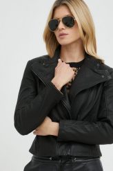 Trussardi kurtka skórzana damska kolor czarny przejściowa. Czarne kurtki TRUSSARDI, bez wzorów, bez kaptura. W wyprzedaży za 1,459.90 zł.