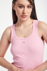 Top damski prążkowany Calcolatore PINKO. Topy Pinko, s, bez wzorów, prążkowane, bez kołnierzyka, bez ramiączek. W wyprzedaży za 300.30 zł.