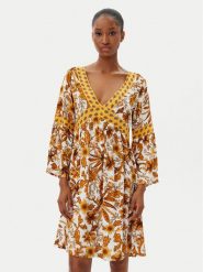 Selmark Sukienka letnia BM298 Żółty Relaxed Fit. Żółte sukienki Selmark, m, bez wzorów, z wiskozy, bez kołnierzyka, bez ramiączek. Za 189.99 zł.