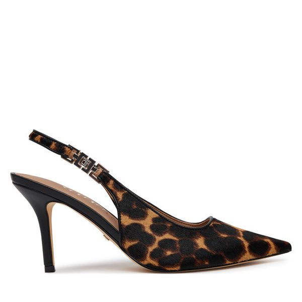 Szpilki Guess. Brązowe sandały Guess, z aplikacjami, bez obcasa, na szpilce, bez zapięcia. Za 469.99 zł.