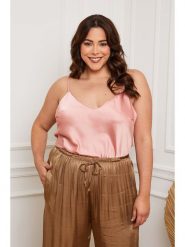 Plus Size Company Top "Lev" w kolorze jasnoróżowym rozmiar: 38. Różowe topy Plus Size Company, plus size, bez wzorów, klasyczne, bez kołnierzyka, bez ramiączek. Za 61.60 zł.