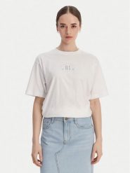 Guess Jeans T-Shirt W6RI20 K8HM0 Biały Oversize. Białe t-shirty Guess Jeans, xxl, z aplikacjami, z bawełny, bez kołnierzyka, bez ramiączek. Za 159.99 zł.