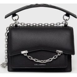 Karl Lagerfeld torebka skórzana kolor czarny. Czarne listonoszki KARL LAGERFELD, bez wzorów, z materiału, na ramię, bez dodatków. Za 1,599.90 zł.