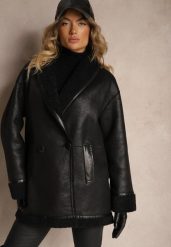 Czarna Marynarkowa Kurtka Biker z Futerkiem Typu Baranek Salethiel. Czarne kurtki Renee, na jesień, l, bez wzorów, z futra, eleganckie, bez kaptura. W wyprzedaży za 254.99 zł.