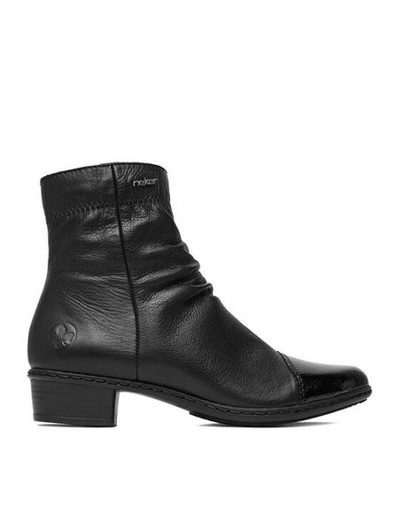 Rieker Botki CEO-Y0773-00 Czarny. Czarne botki Rieker, bez wzorów, ze skóry, bez obcasa, na słupku, bez zapięcia. Za 379.99 zł.