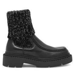 Botki Badura. Czarne botki Badura, bez wzorów, bez obcasa, na płaskiej podeszwie, bez zapięcia. Za 239.99 zł.