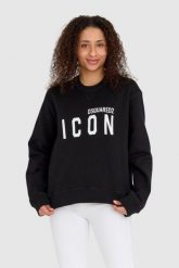DSQUARED2 Czarna bluza damska z dużym logo icon. Czarne bluzy Dsquared2, s, bez wzorów, z bawełny, bez ramiączek, bez kaptura. W wyprzedaży za 849.99 zł.