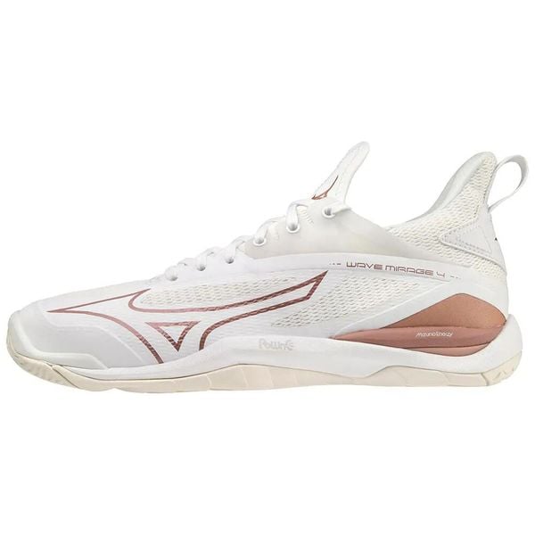 Damskie buty halowe Mizuno Wave Mirage 4. Białe buty do biegania Mizuno, bez wzorów, bez zapięcia, do biegania, mizuno wave. Za 279.99 zł.