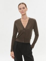 Calvin Klein Kardigan K20K205778 Brązowy Slim Fit. Brązowe swetry Calvin Klein, m, bez wzorów, z wełny, bez ramiączek. Za 419.99 zł.
