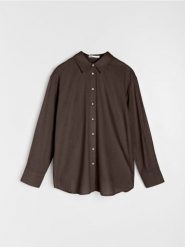 Koszula z domieszką lnu - brązowy. Brązowe koszule Sinsay, l, bez wzorów, bez kołnierzyka, bez ramiączek. Za 39.99 zł.