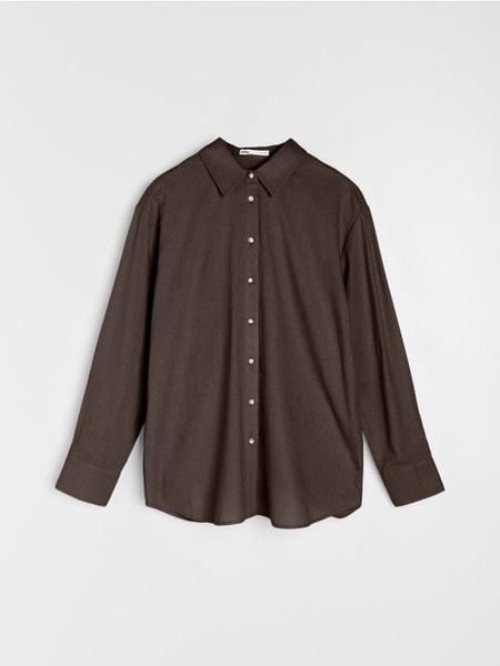 Koszula oversize z domieszką lnu - brązowy. Brązowe koszule Sinsay, l, bez wzorów, bez kołnierzyka, bez ramiączek. Za 39.99 zł.