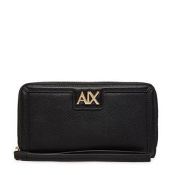 Duży Portfel Damski Armani Exchange. Czarne portfele Armani Exchange, bez wzorów. Za 499.99 zł.
