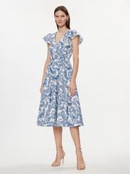 Nissa Sukienka codzienna RZ14825 Niebieski Regular Fit. Niebieskie sukienki Nissa, na co dzień, bez wzorów, z bawełny, bez kołnierzyka, bez ramiączek, proste. Za 1,479.00 zł.