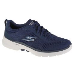 Buty do chodzenia damskie, Skechers Go Walk 6 - Bold Vision. Niebieskie buty treningowe Skechers, bez wzorów, z materiału, przed kostkę, bez zapięcia, trekkingowe. Za 390.00 zł.