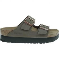 Klapki damskie Birkenstock Papillio Arizona Flex Platform. Zielone klapki Birkenstock, bez wzorów, z gumy, bez obcasa, bez zapięcia. Za 439.00 zł.