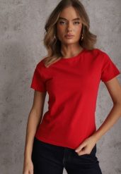 Czerwony T-shirt z Bawełny z Okrągłym Dekoltem Nedima. Czerwone t-shirty Renee, m, bez wzorów, z bawełny, klasyczne, bez kołnierzyka, bez ramiączek. Za 39.99 zł.