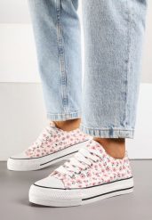 Różowe Casualowe Trampki w Kwiatki Foleriella. Czerwone buty sportowe lifestyle Renee, bez wzorów, z jeansu, eleganckie, bez zapięcia. W wyprzedaży za 47.99 zł.