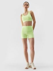 4F Legginsy krótkie treningowe z materiału z recyklingu damskie - zielone XXL. Zielone legginsy 4f, bez wzorów, z dzianiny, sportowe, krótkie. W wyprzedaży za 39.99 zł.