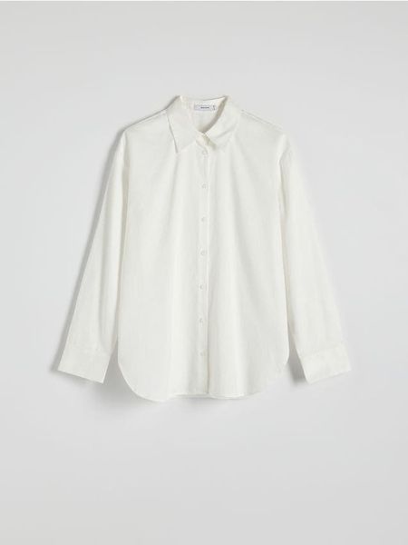 Bawełniana koszula - złamana biel. Koszule Reserved, l, bez wzorów, z bawełny, bez kołnierzyka, bez ramiączek. W wyprzedaży za 49.99 zł.