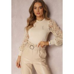 Jasnobeżowy Sweter Philea. Brązowe swetry Renee, s, w ażurowe wzory, z jeansu, casualowe, bez ramiączek. W wyprzedaży za 99.99 zł.