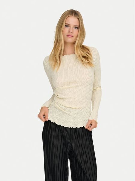 ONLY Bluzka Ella 15368469 Beżowy Slim Fit. Brązowe bluzki ONLY, xl, bez wzorów, z bawełny, bez kołnierzyka, bez ramiączek. Za 109.99 zł.