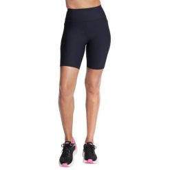 Spodenki sportowe damskie Go Flex Rib High Waisted 8 Inch Bike Short. Czarne szorty sportowe Skechers, bez wzorów, z nylonu. Za 179.99 zł.