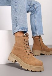 Brązowe Botki Traperki ze Skóry Naturalnej Ocieplone Futerkiem Narilinn. Brązowe botki Born2be, bez wzorów, z jeansu, eleganckie, bez obcasa, na płaskiej podeszwie, bez zapięcia. Za 169.99 zł.