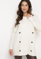 Jasnobeżowy Sweter Ozdobiony Guzikami Labiona. Brązowe swetry Born2be, l, z aplikacjami, z jeansu, biznesowe, bez ramiączek. W wyprzedaży za 59.49 zł.