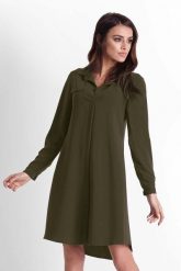 Khaki Rozkloszowana Sukienka Koszulowa z Paskiem. Brązowe sukienki Ivon, xs, bez wzorów, z elastanu, wizytowe, bez kołnierzyka, bez ramiączek, koszulowe. Za 189.90 zł.