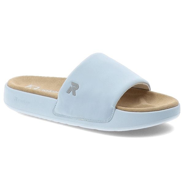 Niebieskie Klapki Rieker Stylowe Płaskie Damskie. Niebieskie klapki Rieker, bez wzorów, eleganckie, bez obcasa, na płaskiej podeszwie, bez zapięcia. Za 249.00 zł.