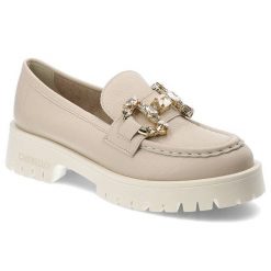 Beżowe Mokasyny Chebello Eleganckie Obuwie Damskie. Brązowe mokasyny CheBello, bez wzorów, z jeansu. Za 419.00 zł.