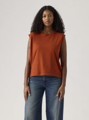 Levi's Top w kolorze jasnobrązowym rozmiar: XS. Brązowe topy Levi's, s, bez wzorów, z bawełny, bez kołnierzyka, bez ramiączek. Za 48.85 zł.