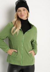 Zielony Klasyczny Polar Annathra. Zielone bluzy z polaru Born2be, l, bez wzorów, z jeansu. Za 39.99 zł.