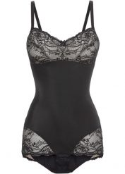Body modelujące z ozdobnymi elementami, średni stopień modelowania sylwetki. Czarne bielizna modelująca bonprix, bez wzorów, z koronki, bez ramiączek. Za 139.99 zł.