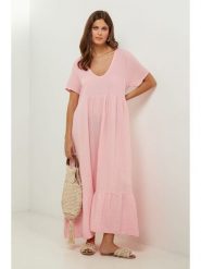 Lin Passion Lniana sukienka w kolorze jasnoróżowym rozmiar: 36/38. Różowe sukienki Lin Passion, bez wzorów, ze lnu, klasyczne, bez kołnierzyka, bez ramiączek, maxi. Za 113.36 zł.