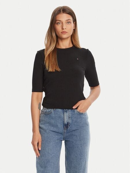 Tommy Hilfiger Bluzka WW0WW47308 Czarny Slim Fit. Czarne bluzki Tommy Hilfiger, l, bez wzorów, z wiskozy, bez kołnierzyka, bez ramiączek. Za 199.99 zł.