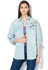 LEE OVERSIZED WESTERN DAMSKA KOSZULA JEANSOWA BLEACH DOODLE 112110292. Koszule Lee, s, bez wzorów, z jeansu, bez kołnierzyka, bez ramiączek. Za 169.99 zł.